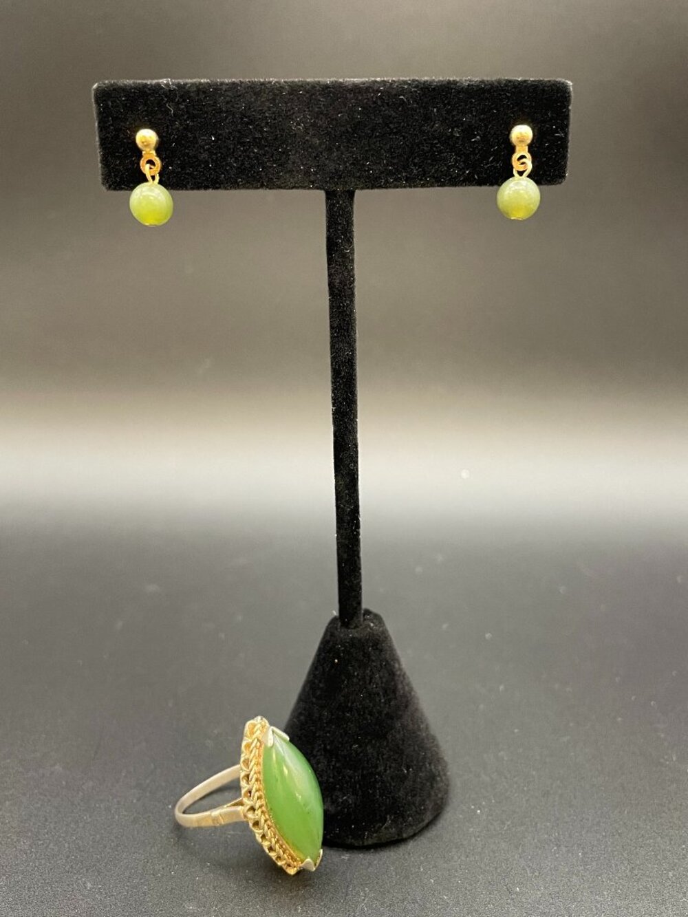 Vintage Gold Plated Jade Ring and Earring Set